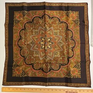 Vintage Paisley Bandana 22" Black Red Gold Cream Polyester Bohemian Boho